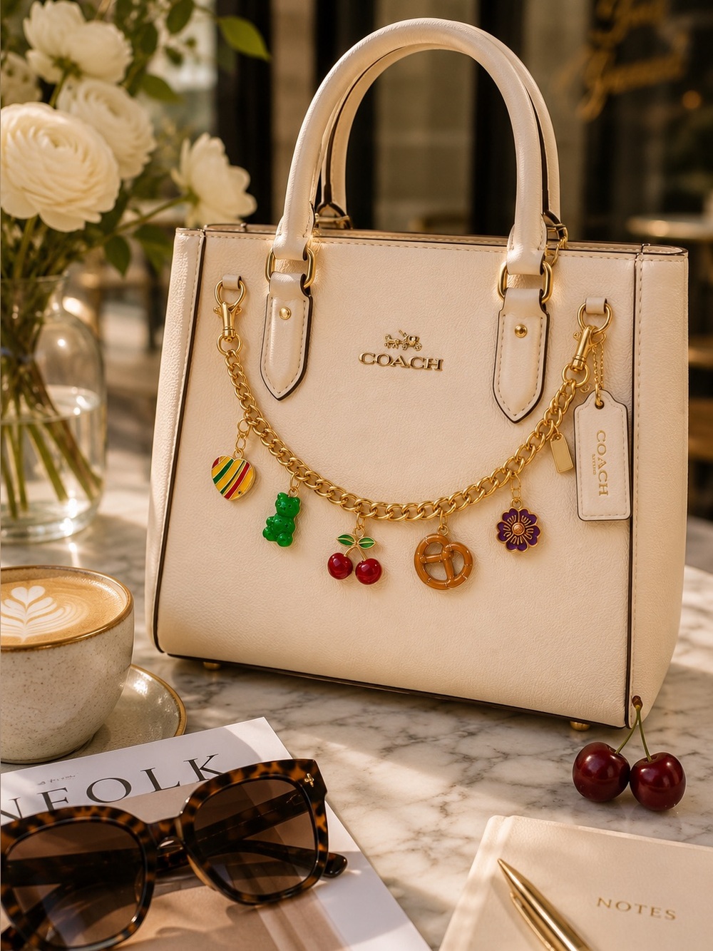 Iconic Motif Purse Chain | Tea Rose, Rexy, Cherries & Pretzel Handbag Charm - Picture 2 of 5